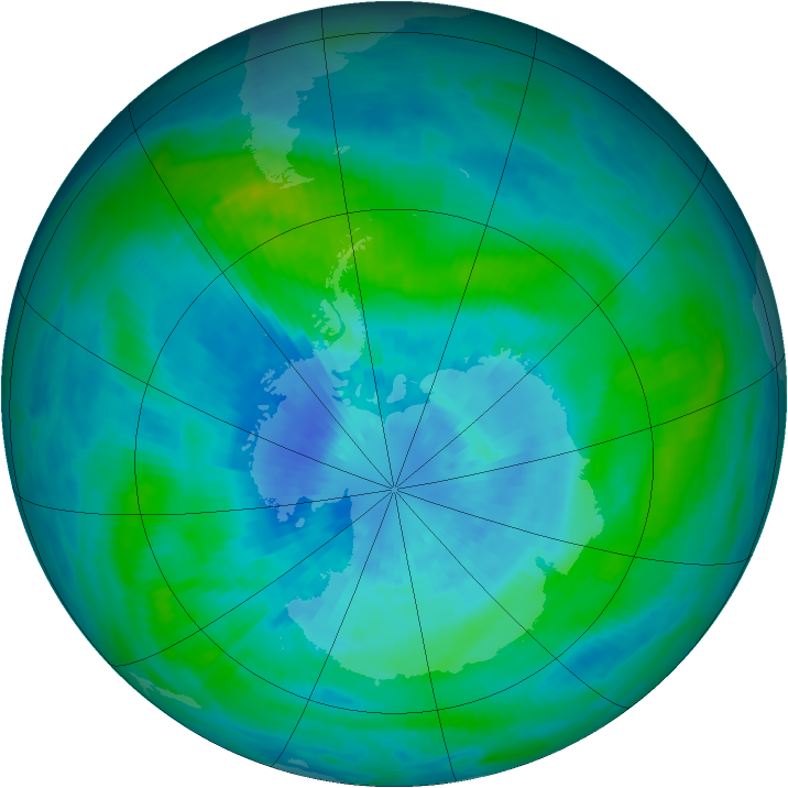 Antarctic ozone map for 20 March 1989